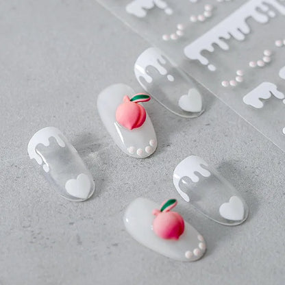 White Heart Nail Art Stickers Adhesives Butter Peach Sticker Decals 
