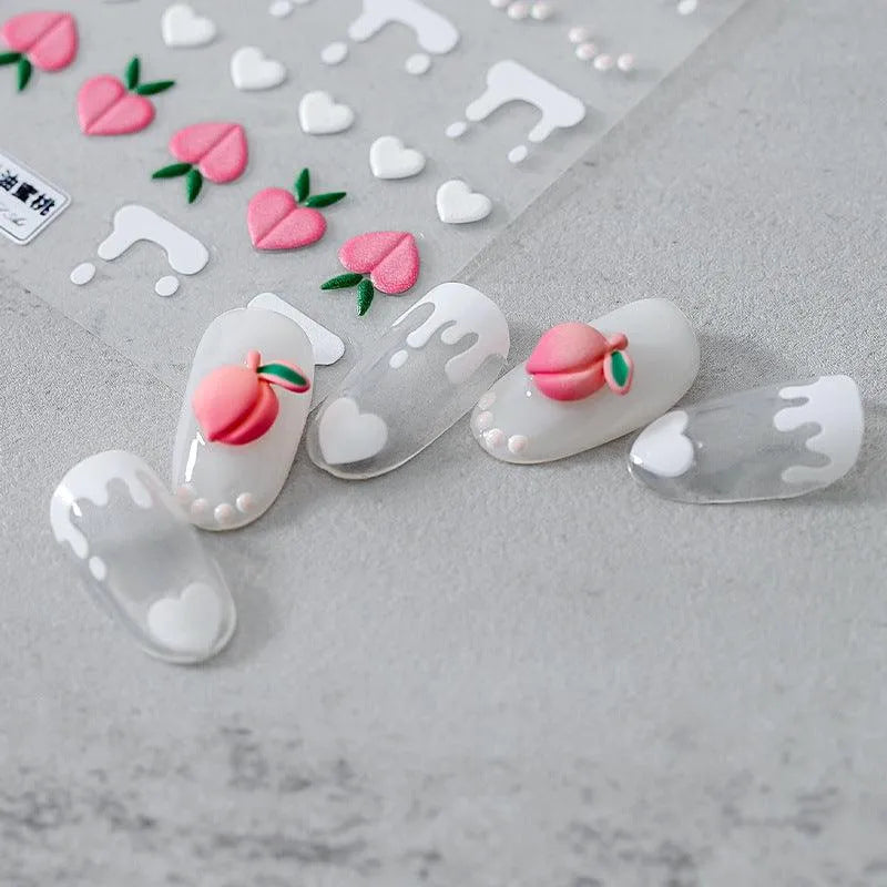 White Heart Nail Art Stickers Adhesives Butter Peach Sticker Decals 