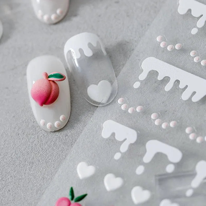 White Heart Nail Art Stickers Adhesives Butter Peach Sticker Decals 