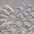 White Lace Bow Nail Art Stickers Adhesive Embossed Sticker Decals 
