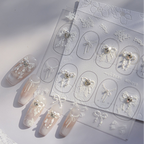 White Lace Bow Rhinestone Nail Stickers – Pre-Arranged Self-Adhesive Nail Gems MD019