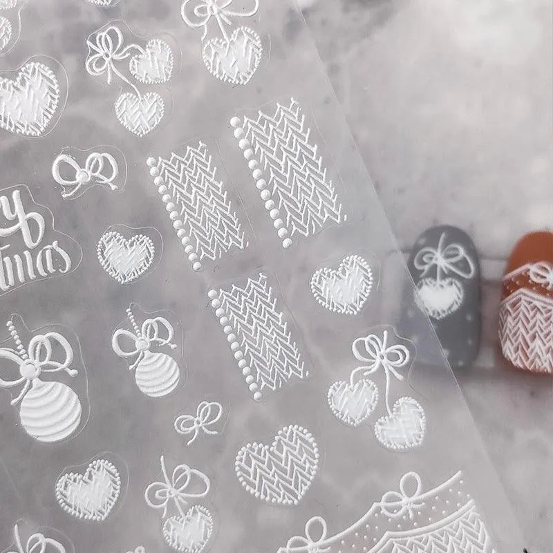 White Lace Heart Nail Art Stickers Adhesive Fantasy Lace Embossed Sticker Decals KX288