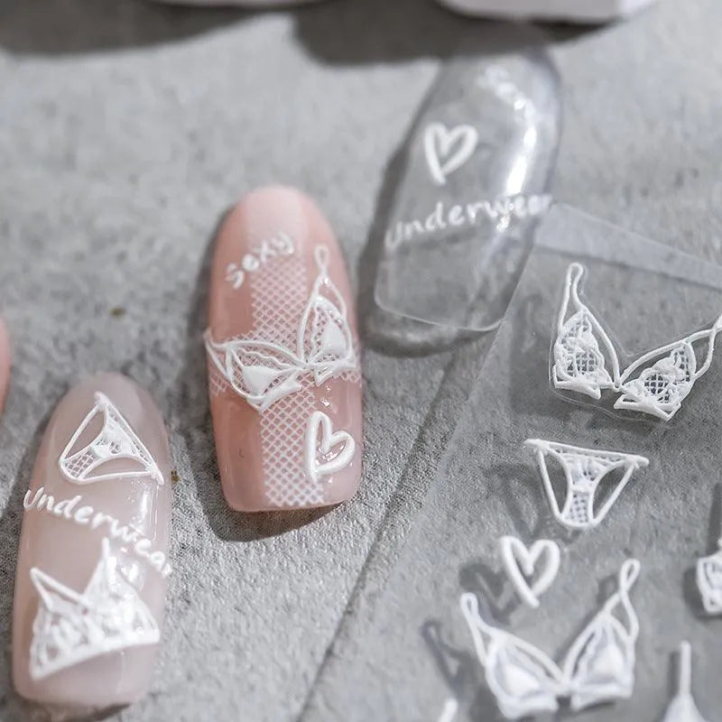 White Lace Nail Art Stickers Adhesive Slider White Bikini Sticker Decals 