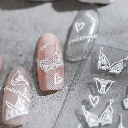 White Lace Nail Art Stickers Adhesive Slider White Bikini Sticker Decals 