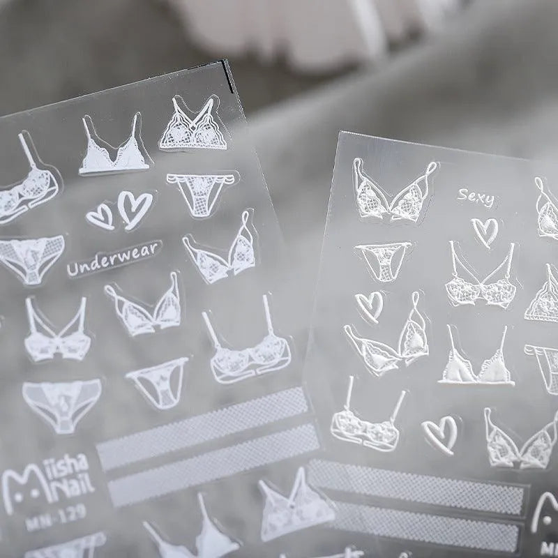 White Lace Nail Art Stickers Adhesive Slider White Bikini Sticker Decals 