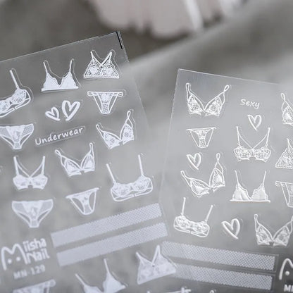 White Lace Nail Art Stickers Adhesive Slider White Bikini Sticker Decals 