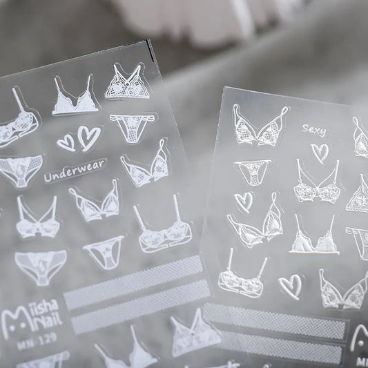 White Lace Nail Art Stickers Adhesive Slider White Bikini Sticker Decals 