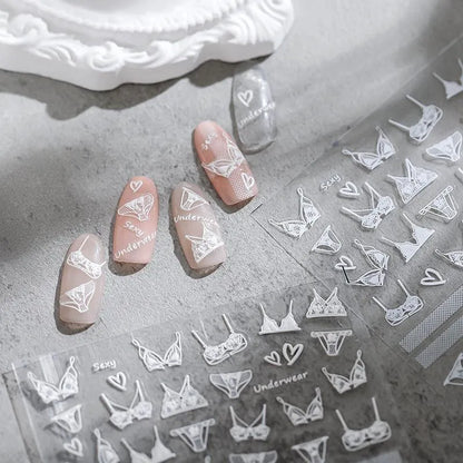 White Lace Nail Art Stickers Adhesive Slider White Bikini Sticker Decals 