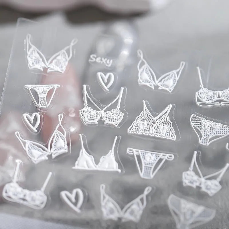 White Lace Nail Art Stickers Adhesive Slider White Bikini Sticker Decals 