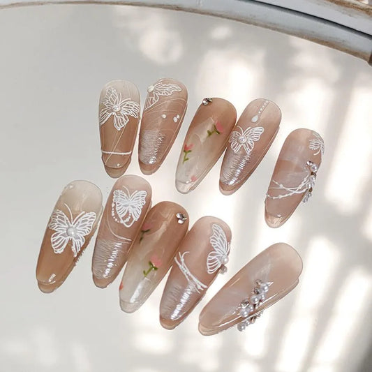 White Lace Nail Art Stickers Embossed Butterfly Nail Sticker Decals TL175