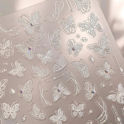 White Lace Nail Art Stickers Embossed Butterfly Nail Sticker Decals TL175