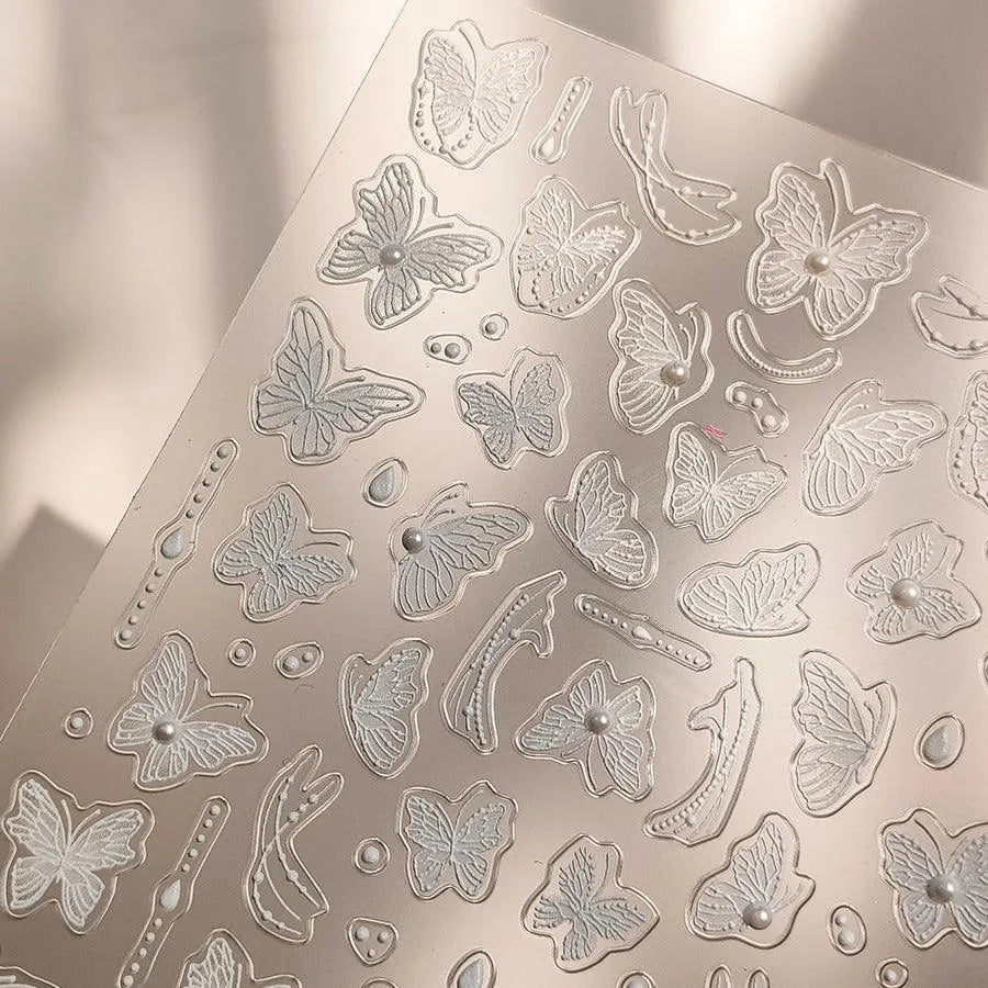 White Lace Nail Art Stickers Embossed Butterfly Nail Sticker Decals TL175