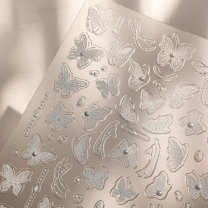 White Lace Nail Art Stickers Embossed Butterfly Nail Sticker Decals TL175