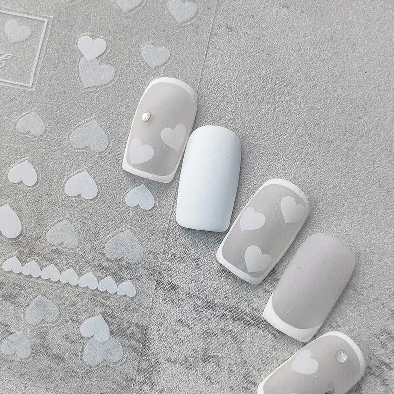 White Love Heart Nail Art Stickers Gradient Love Heart Adhesive Sticker Decals For Valentine's Day KX270