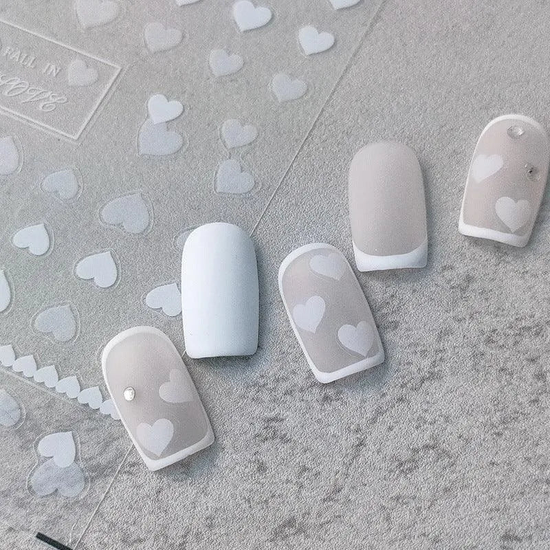 White Love Heart Nail Art Stickers Gradient Love Heart Adhesive Sticker Decals For Valentine's Day KX270