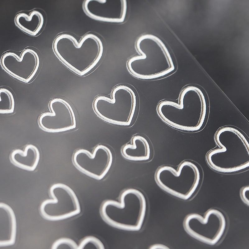White Love Nail Art Stickers Adhesive Embossed Love Heart Sticker Decals TS694 - Nail MAD