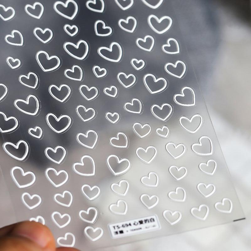 White Love Nail Art Stickers Adhesive Embossed Love Heart Sticker Decals TS694 - Nail MAD