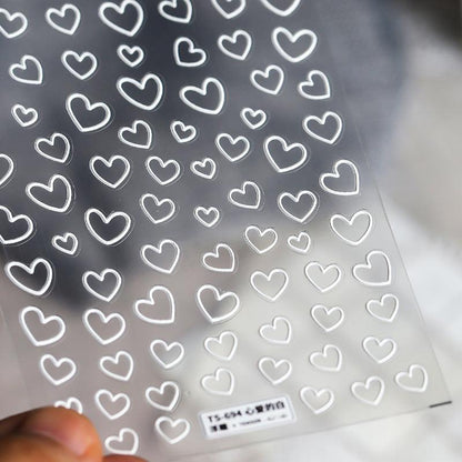 White Love Nail Art Stickers Adhesive Embossed Love Heart Sticker Decals TS694 - Nail MAD