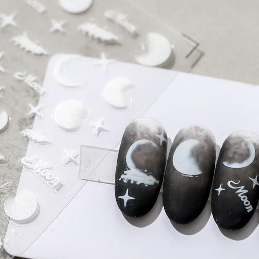  White Moon Nail Art Stickers Adhesive Star Moon 3D Sticker Decals TS1056