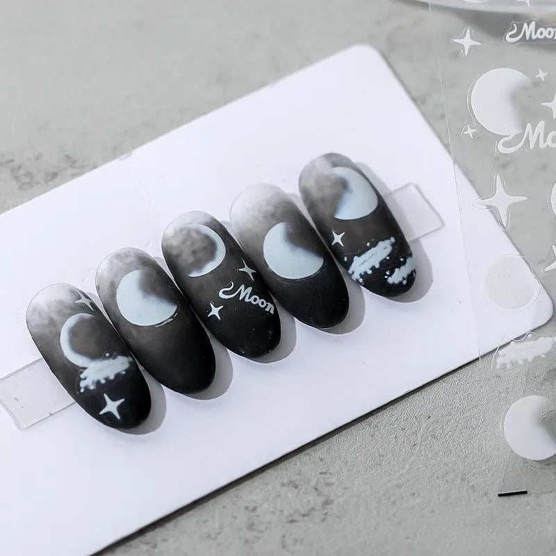  White Moon Nail Art Stickers Adhesive Star Moon 3D Sticker Decals TS1056
