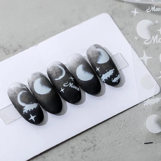  White Moon Nail Art Stickers Adhesive Star Moon 3D Sticker Decals TS1056