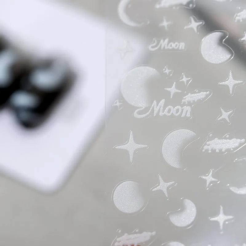  White Moon Nail Art Stickers Adhesive Star Moon 3D Sticker Decals TS1056