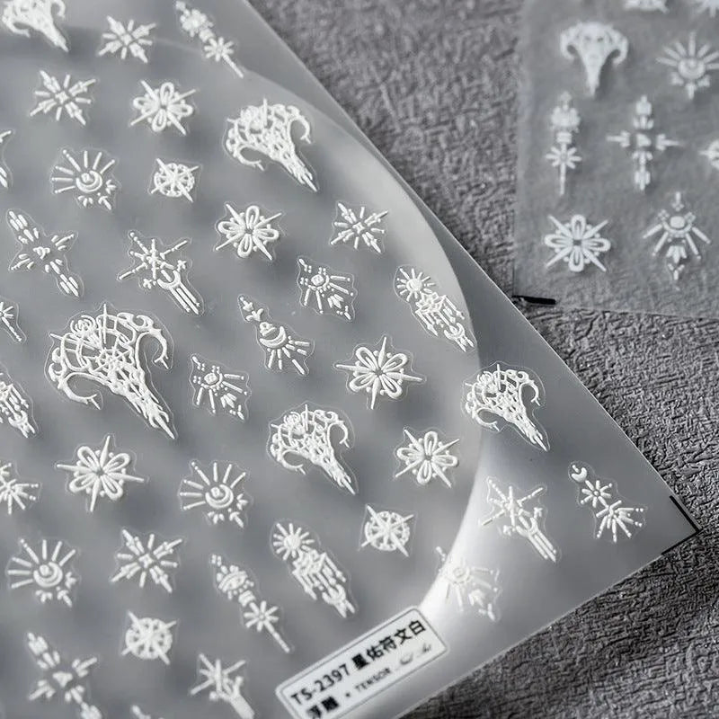 White Nail Art Stickers Adhesive Slider Embossed Vines Sticker Decals TS2397