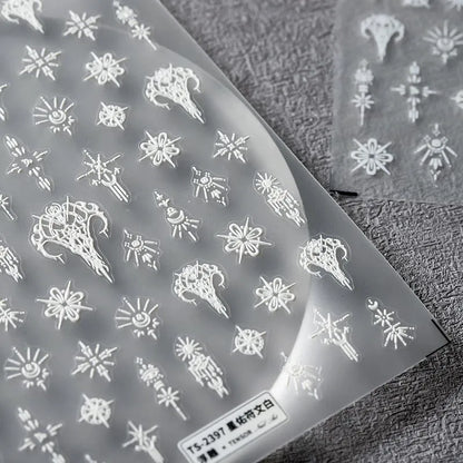 White Nail Art Stickers Adhesive Slider Embossed Vines Sticker Decals TS2397