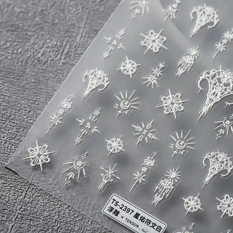 White Nail Art Stickers Adhesive Slider Embossed Vines Sticker Decals TS2397