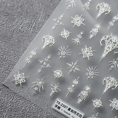 White Nail Art Stickers Adhesive Slider Embossed Vines Sticker Decals TS2397