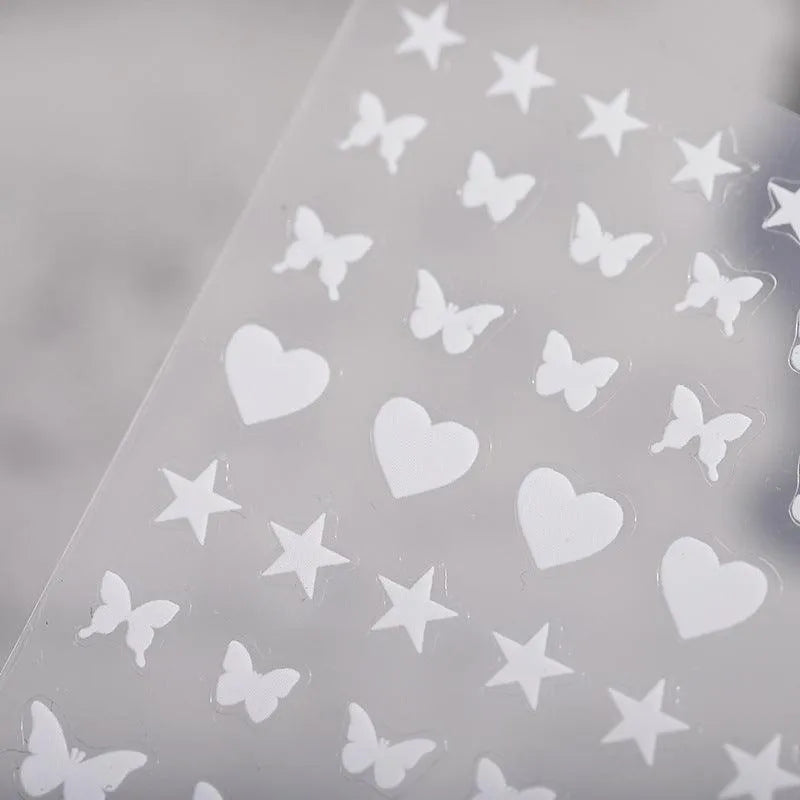White Nail Art Stickers Adhesive Slider Stars Butterfly Sticker Decals FS033