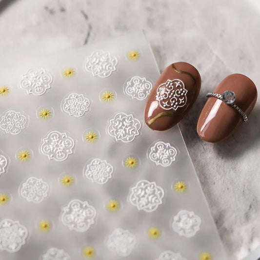 White Nail Art Stickers Adhesive Slider Vintage Pattern Sticker Decals TS2731