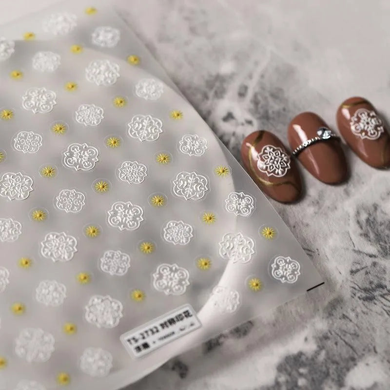 White Nail Art Stickers Adhesive Slider Vintage Pattern Sticker Decals TS2731