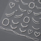 White Pearls Chain Nail Art Stickers Adhesive Embossed Pearl Line French Nail Sticker Decals TL013