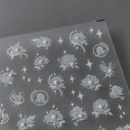 White Rose Flower Nail Art Stickers With Beads  Adhesive Embossed Lotus Sticker Decals TL033