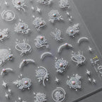 White Rose Flower Nail Art Stickers With Beads  Adhesive Embossed Lotus Sticker Decals TL033