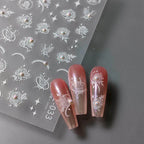 White Rose Flower Nail Art Stickers With Beads  Adhesive Embossed Lotus Sticker Decals TL033