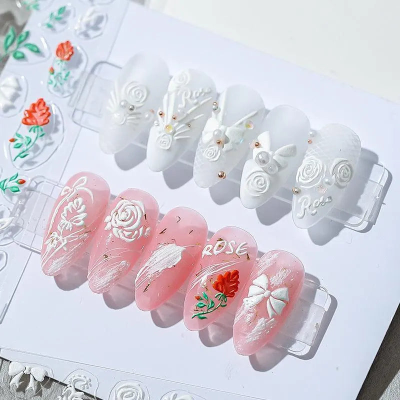White Rose Nail Art Stickers Bridal Lace Adhesive Sticker Decals TS1135