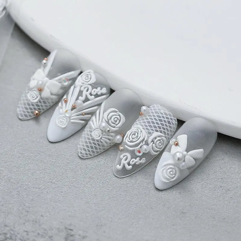 White Rose Nail Art Stickers Bridal Lace Adhesive Sticker Decals TS1135