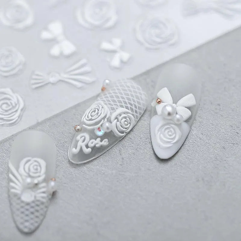 White Rose Nail Art Stickers Bridal Lace Adhesive Sticker Decals TS1135