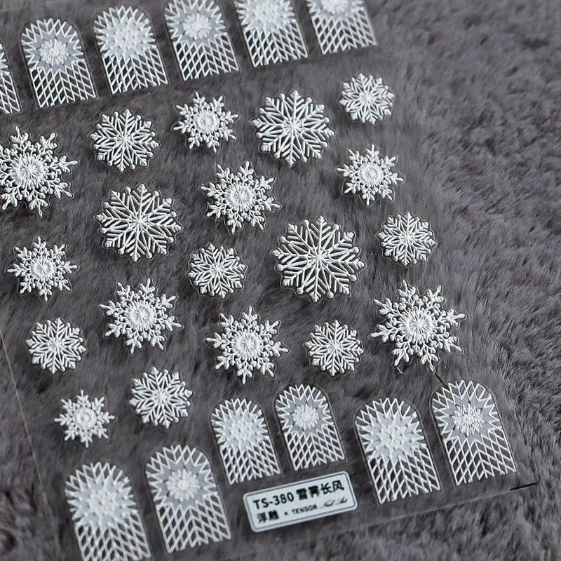 White Snowflake Nail Art Stickers Winter Snow Adhesive Sticker Decals TS380