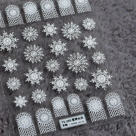 White Snowflake Nail Art Stickers Winter Snow Adhesive Sticker Decals TS380