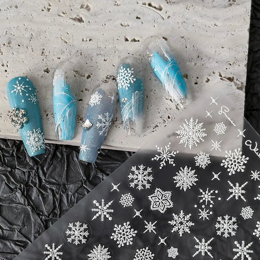 White Snowflake Nail Art Stickers Winter Xmas Snow Adhesive Sticker Decals TS2007