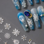 White Snowflake Nail Art Stickers with Beads Winter Snow Adhesive Sticker Decals TL019