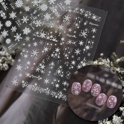 White Snowflake & Star Nail Art Stickers | Music Notes Decals