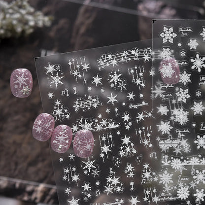 White Snowflake & Star Nail Art Stickers | Music Notes Decals