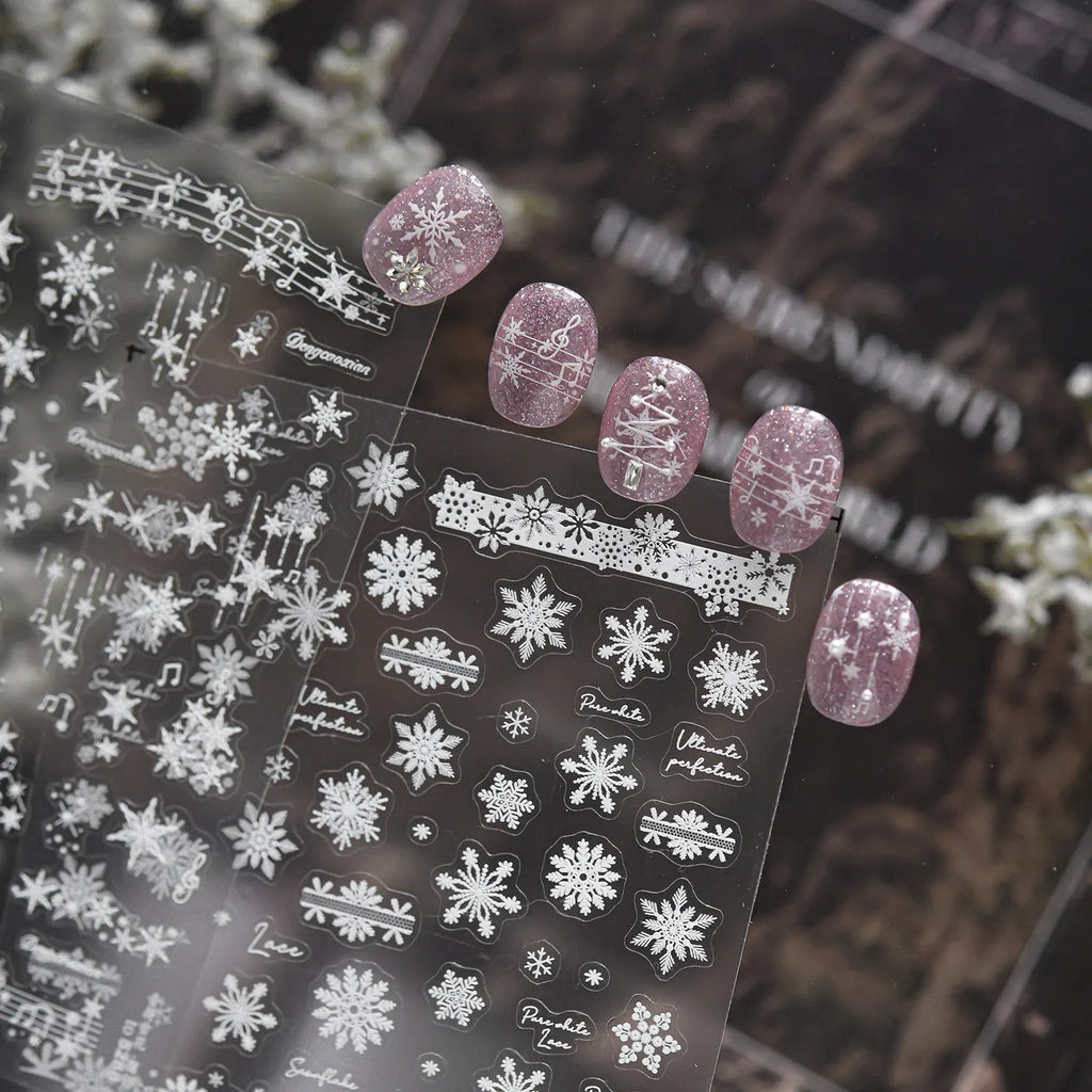 White Snowflake & Star Nail Art Stickers | Music Notes Decals