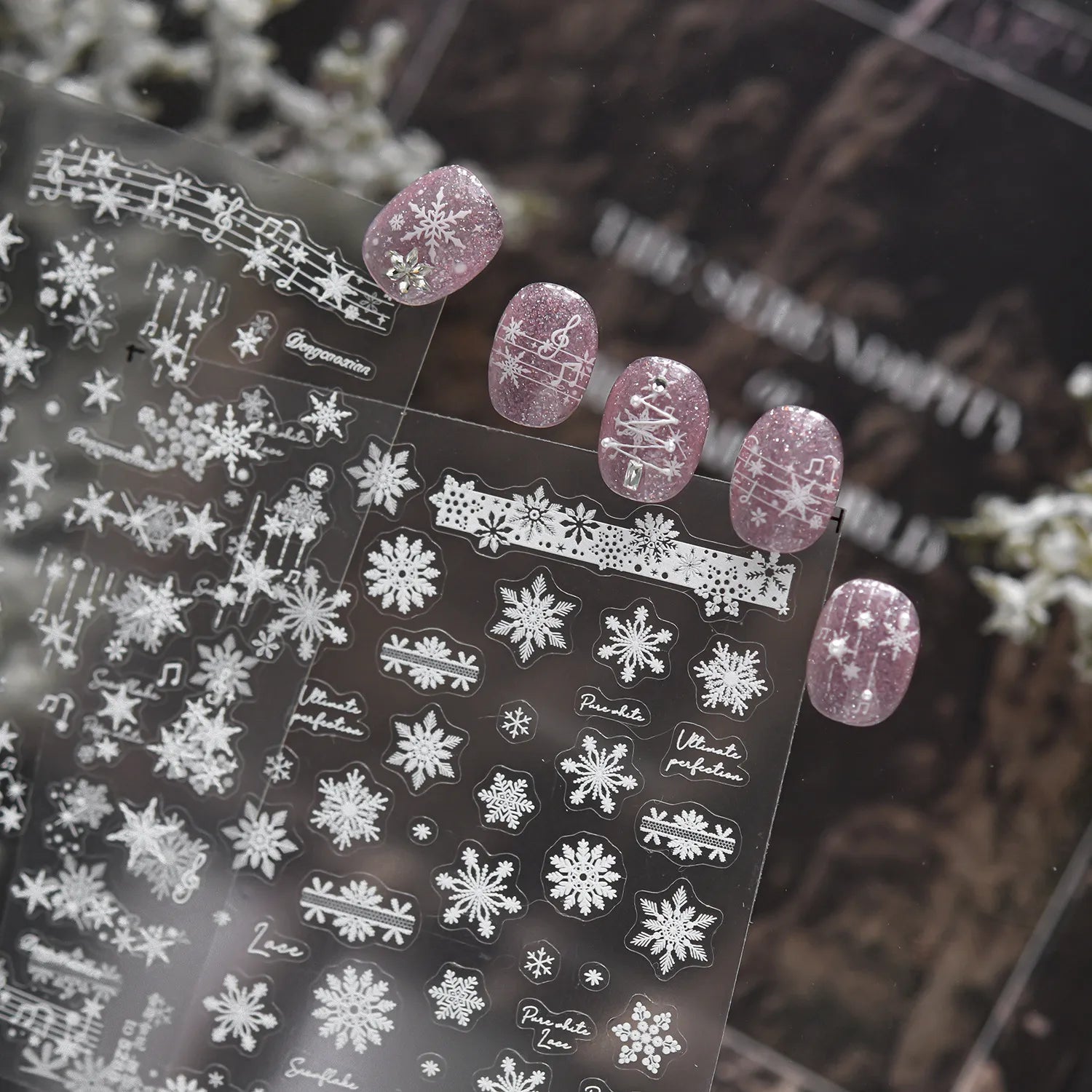 White Snowflake & Star Nail Art Stickers | Music Notes Decals