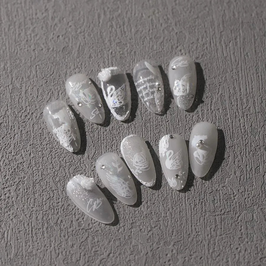White Swan Nail Art Stickers Adhesive Slider Swan Flower Sticker Decals M327