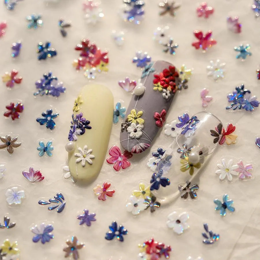 Wild Flowers Nail Art Stickers Adhesive Embossed Mini Floral Spring Trend Sticker Decals